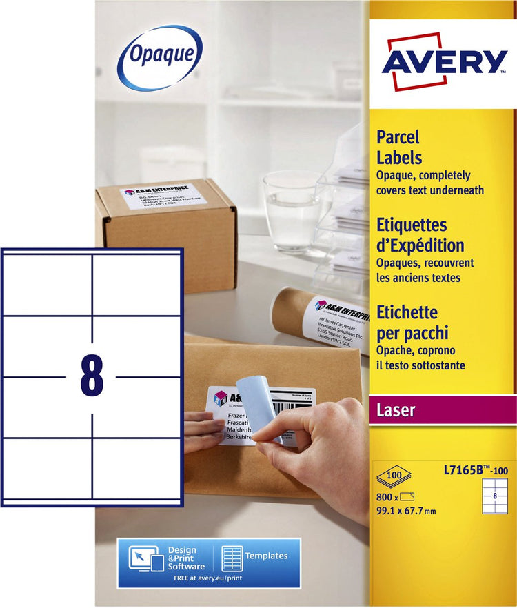 Etiquette d'expédition avery block-out - 99 - 1 x 67 - 7mm boîte blanche 100 feuilles - 8 étiquettes par feuille