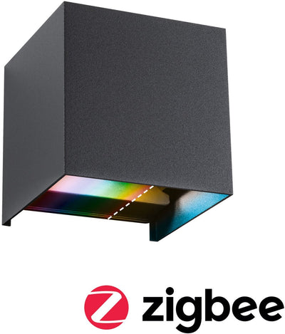 Paulmann applique LED maison intelligente Zigbee 3.0 Cybo IP44 angulaire 100x100 mm RGBW+ 2x2,5W 2x150lm 230V aluminium anthracite