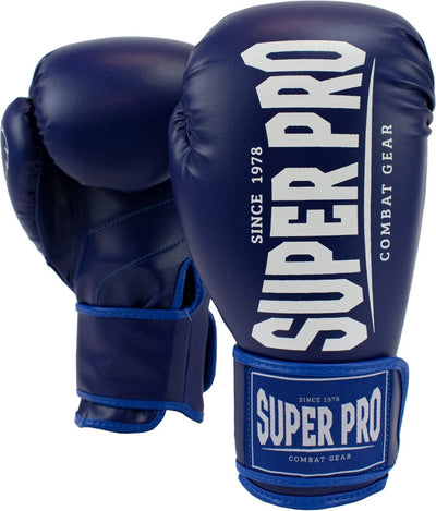 Gants de boxe super pro combat gear champion (kick) bleu blanc 10oz