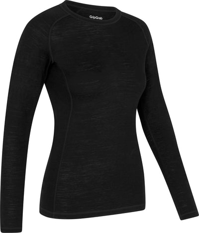 Gripgrab - Mérinos Mélange Thermique Manches Longues Automne Hiver Vélo Maillot de Corps pour Femme Chemise Thermique avec Laine Mérinos - Noir - Femme - Taille XS