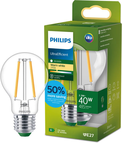 Philips LED Lampe LED ultra-efficace Philips - 40W - culot E27 - lumière blanc chaud : 2700k - dimmable - verre dépoli - forme de lampe A60 - longue durée de vie