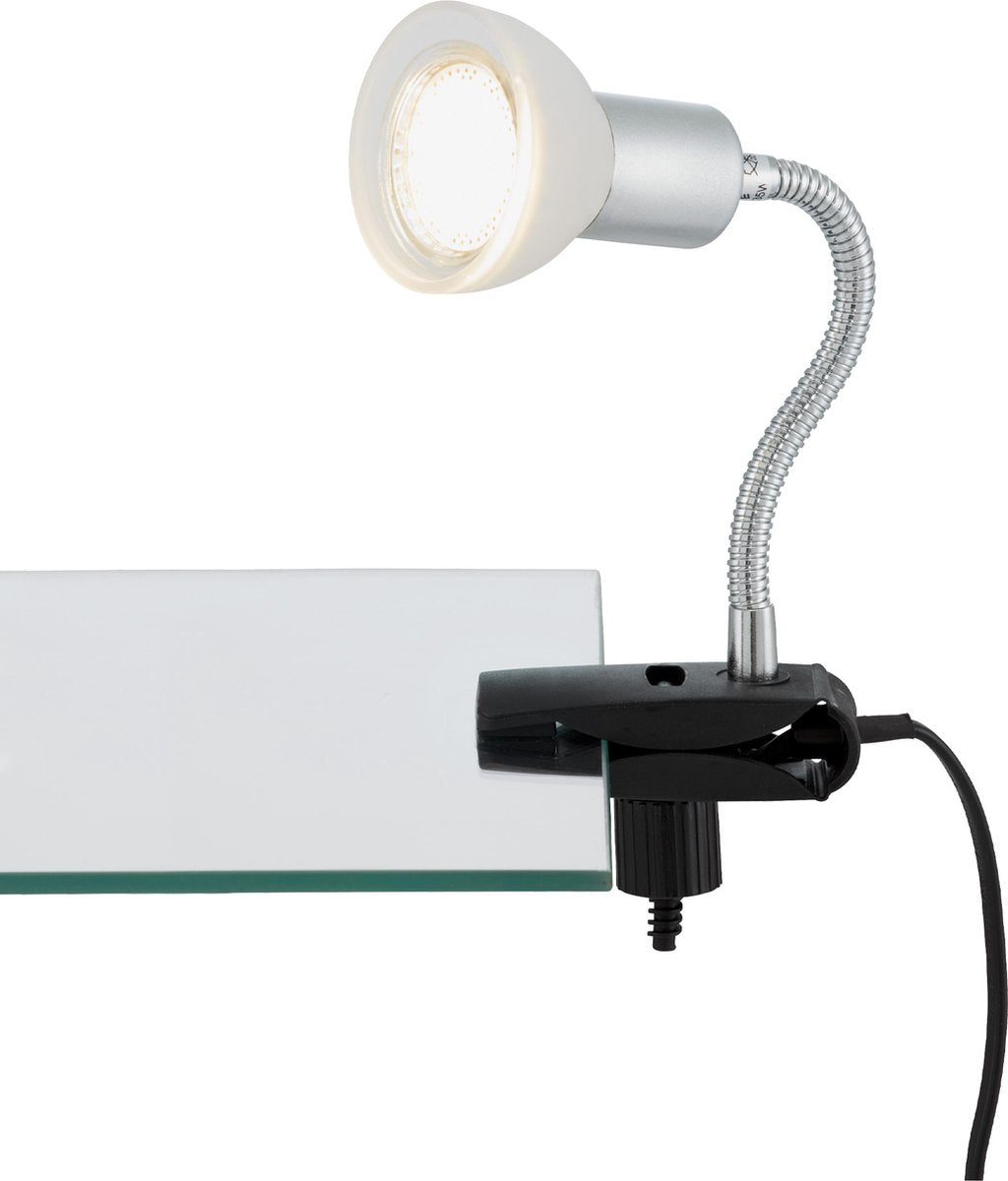 Briloner - Lampe à pince LED Veilleuse Lampe de lecture Câble Interrupteur Bras flexible 1xGU10 3W Verre métal blanc