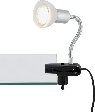 Briloner - Lampe à pince LED Veilleuse Lampe de lecture Câble Interrupteur Bras flexible 1xGU10 3W Verre métal blanc