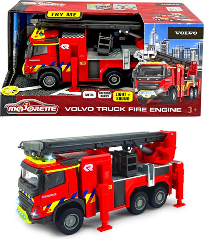 Majorette grande série - camion de pompier volvo fmx be - métal - son et lumière - 19 cm - véhicule jouet