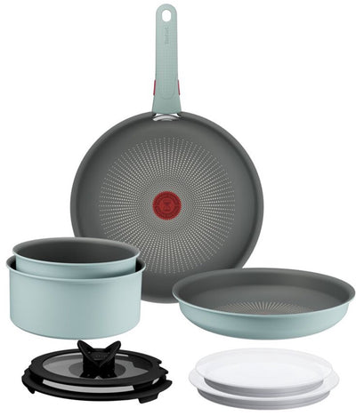 Tefal ingenio halo ecalyptus - ensemble de poêles - 9 pièces - avec couvercle - poignée