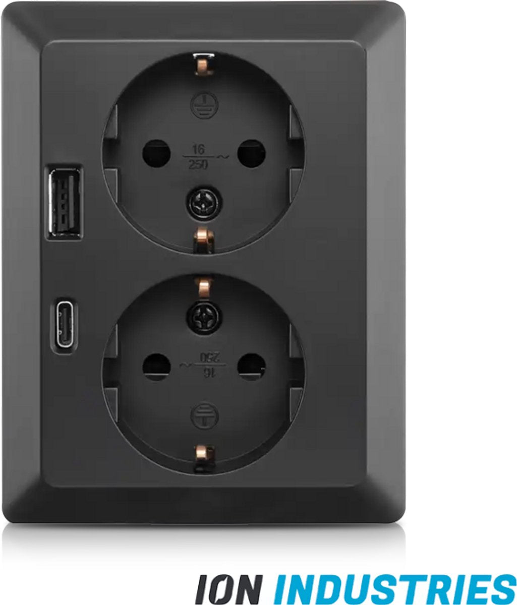 Ion industries - prise encastrée - 2 voies - ra - usb-a + usb-c noir mat
