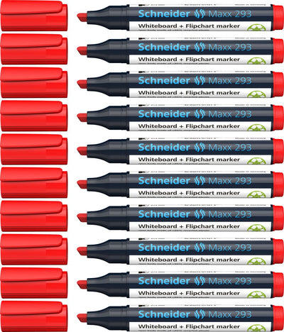 Schneider writing instruments marqueur pour tableau blanc schneider - maxx 293 - pointe biseautée - rouge - 10 pièces - pour tableau blanc et paperboard - s-129302-10