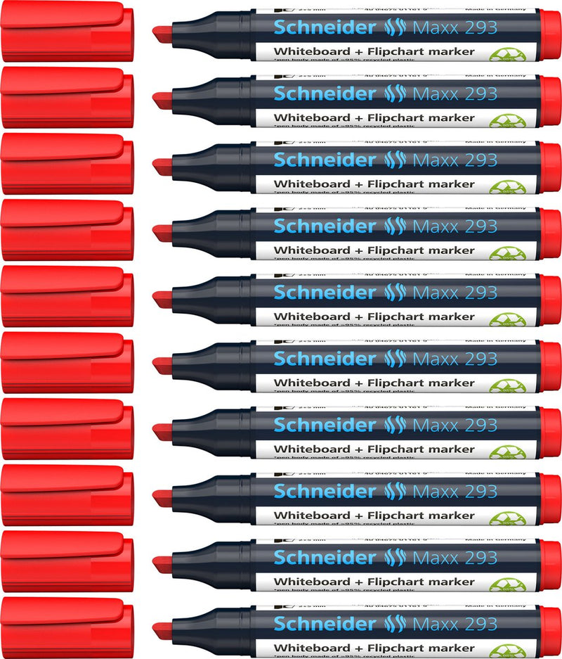 Schneider writing instruments marqueur pour tableau blanc schneider - maxx 293 - pointe biseautée - rouge - 10 pièces - pour tableau blanc et paperboard - s-129302-10