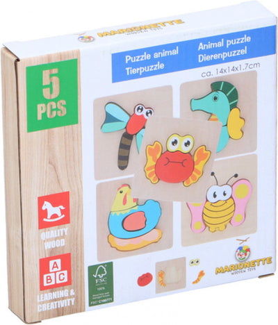 Marionnette - puzzle en bois - motif animalier - 1 set