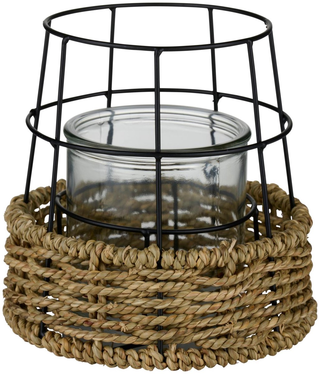 Bougeoir Arti casa - lanterne avec corde - bougeoir pour intérieur et extérieur - 17 x 16,5 cm - noir naturel