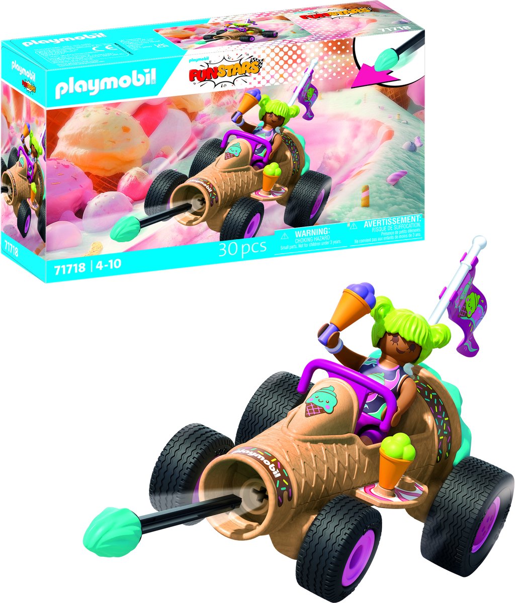 Playmobil | étoiles amusantes | cornet de glace déchaîné | jouets à partir de 4 ans | cadeau pour les enfants | voiture jouet | avec fonction d'allumage du moteur de rétraction | 71717