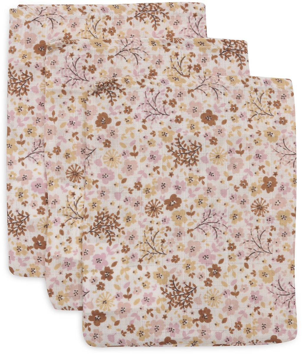 Jollein débarbouillettes hydrophiles 15x20cm - fées des fleurs - coton - 3 pièces