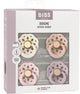Sucette Bibs bohème - ronde - 4 pièces - 6-18 mois - ivoire blush fleur lilas sombre