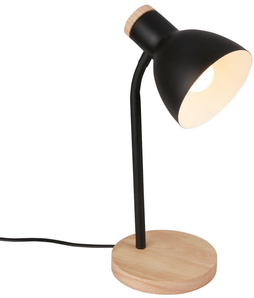 B.k.licht briloner prep – lampe de table – lampe de chevet aux accents naturels – culot E14 – avec interrupteur à câble – bois noir – ø14 x 39,5 cm