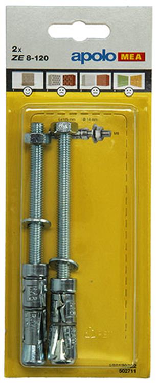 Celo 1003154 - 2 chevilles à expansion de 15 mm chacune + tige filetée 8x120 mm 502711 | 5 pièces
