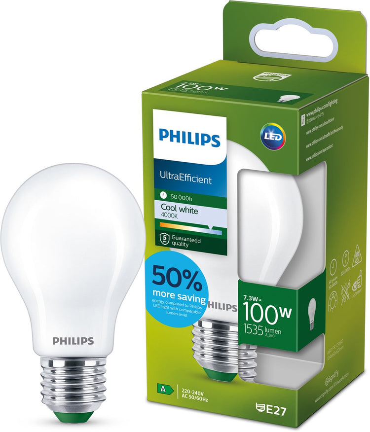 Philips LED Lampe LED Philips ultra efficace mate - 100 W - E27 - lumière blanc froid