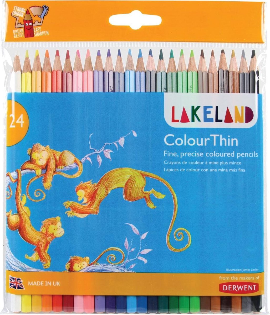 Crayons Derwent Lakeland Colourthin - avec 24 crayons de couleur - crayons graphite - multicolores