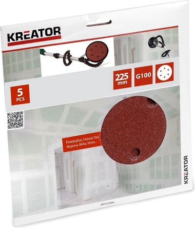 Kreator papier de verre plaque de plâtre rond pour velcro à col long ø 225mm k100 jeu de 5 pièces (krt232006)