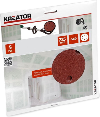 Kreator papier de verre plaque de plâtre rond pour velcro à col long ø 225mm k60 jeu de 5 pièces (krt232004)