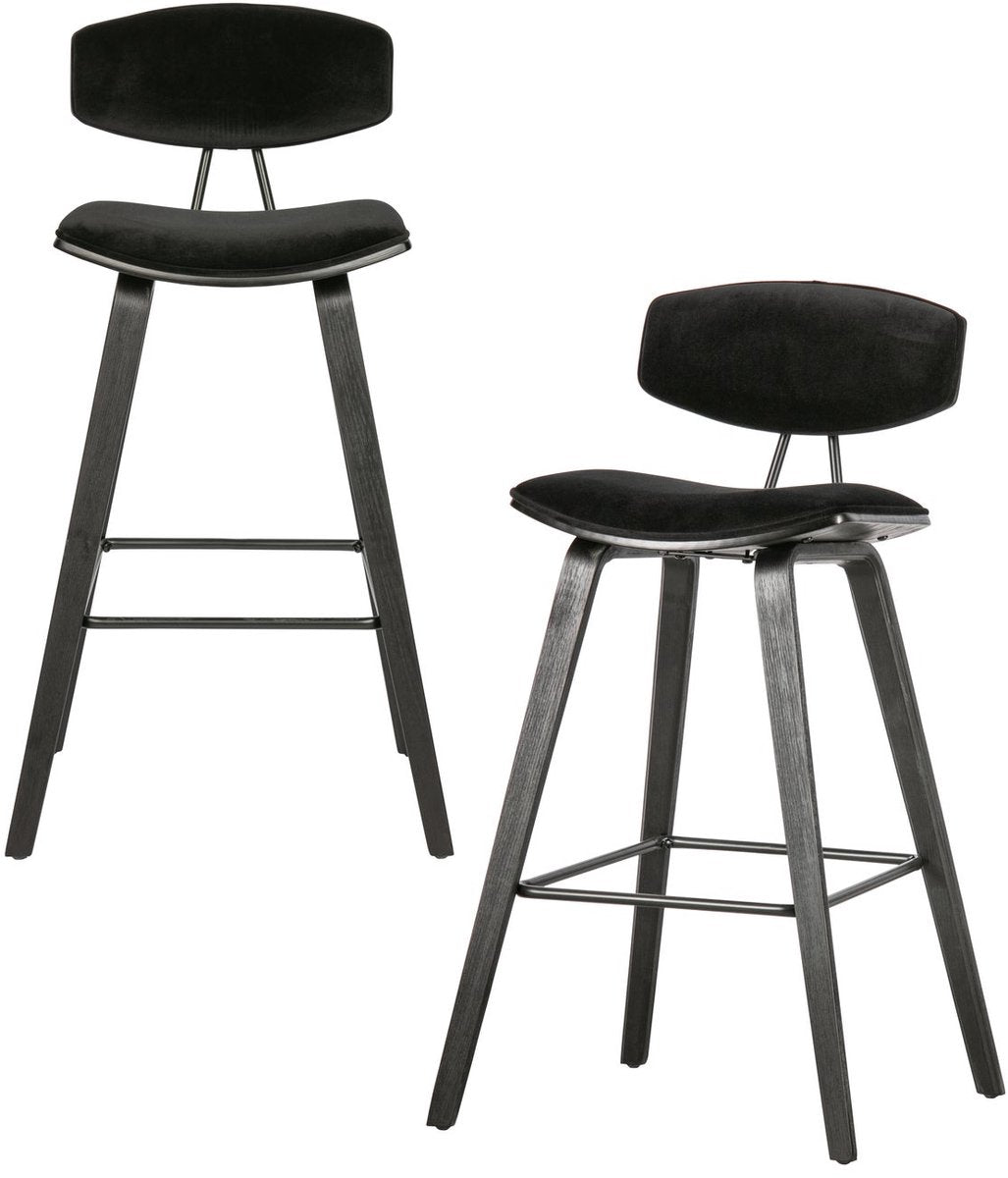 Chaises de bar Woood Senn - velours - noir - lot de 2