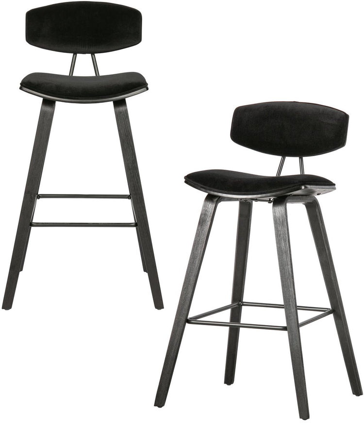Chaises de bar Woood Senn - velours - noir - lot de 2
