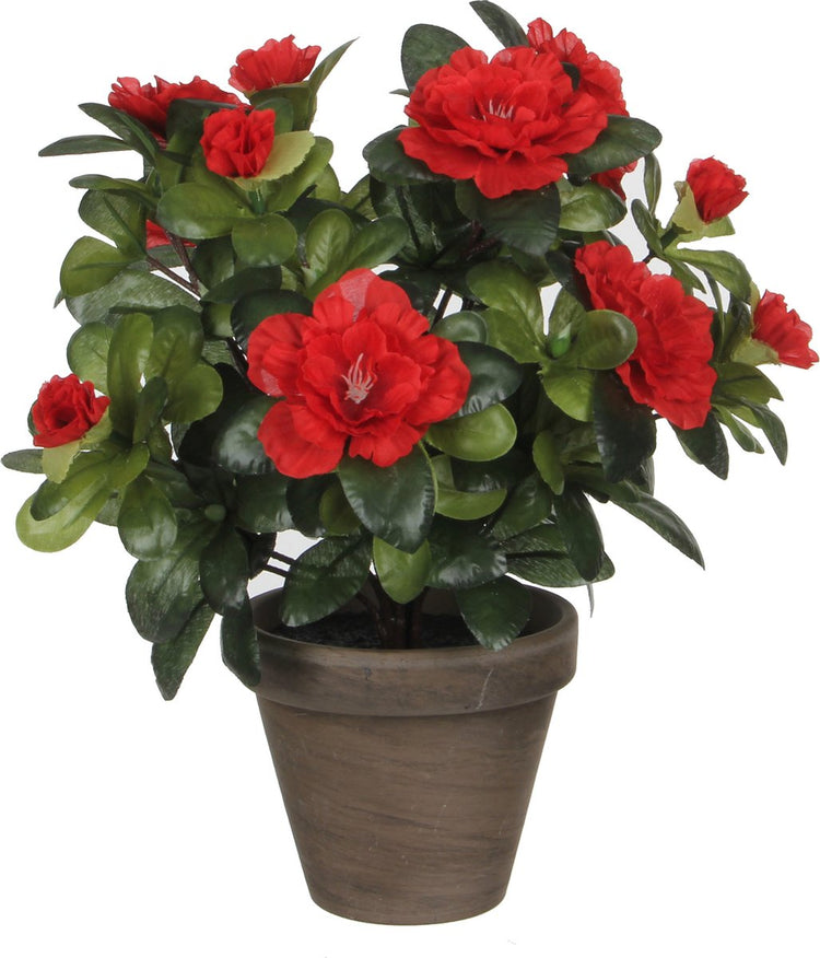 Plante artificielle décorations en mica - azalée - vert rouge - 27 cm - avec de belles fleurs