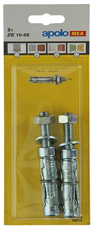 Celo 1003155 - 2 chevilles à expansion de 16 mm chacune + tige filetée 10x85 mm 502712 | 5 pièces