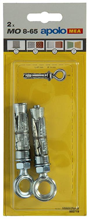 Celo 1003160 - 2 chevilles à expansion mo 14mm + boulon à œil 8x65mm 502719 | 5 pièces