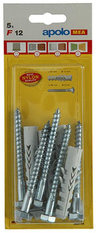 Celo 1015380 - 5 chevilles en nylon f + 6kt 12 mm + boulon fileté bois 502754 | 5 pièces
