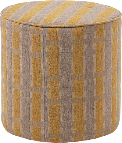 Woood pouf sarli haut design - chenille - jaune taupe - 46x46x46