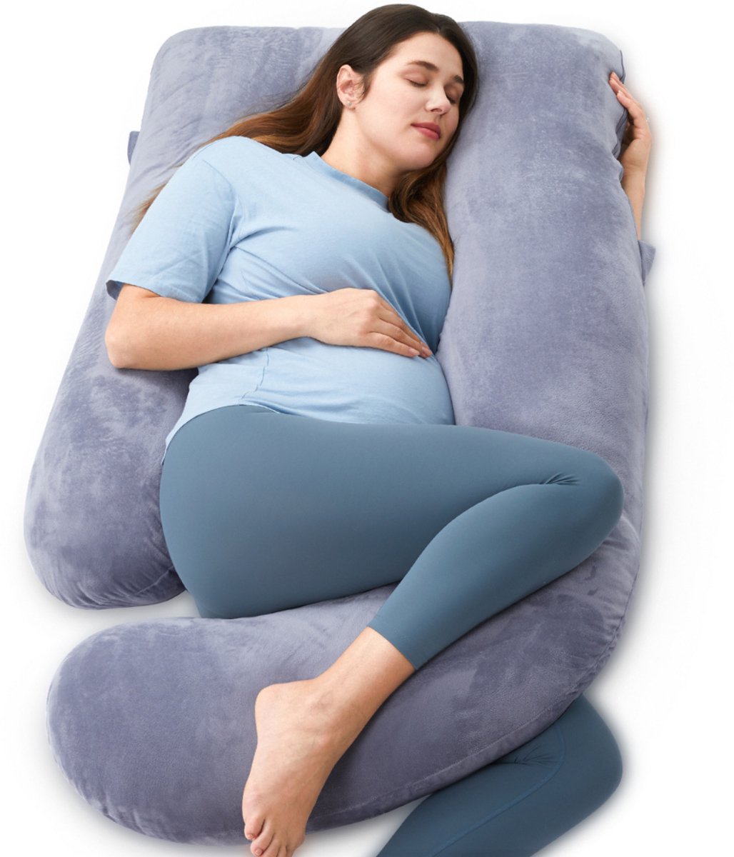 Momcozy - coussin de grossesse en forme de u - velours - gris foncé