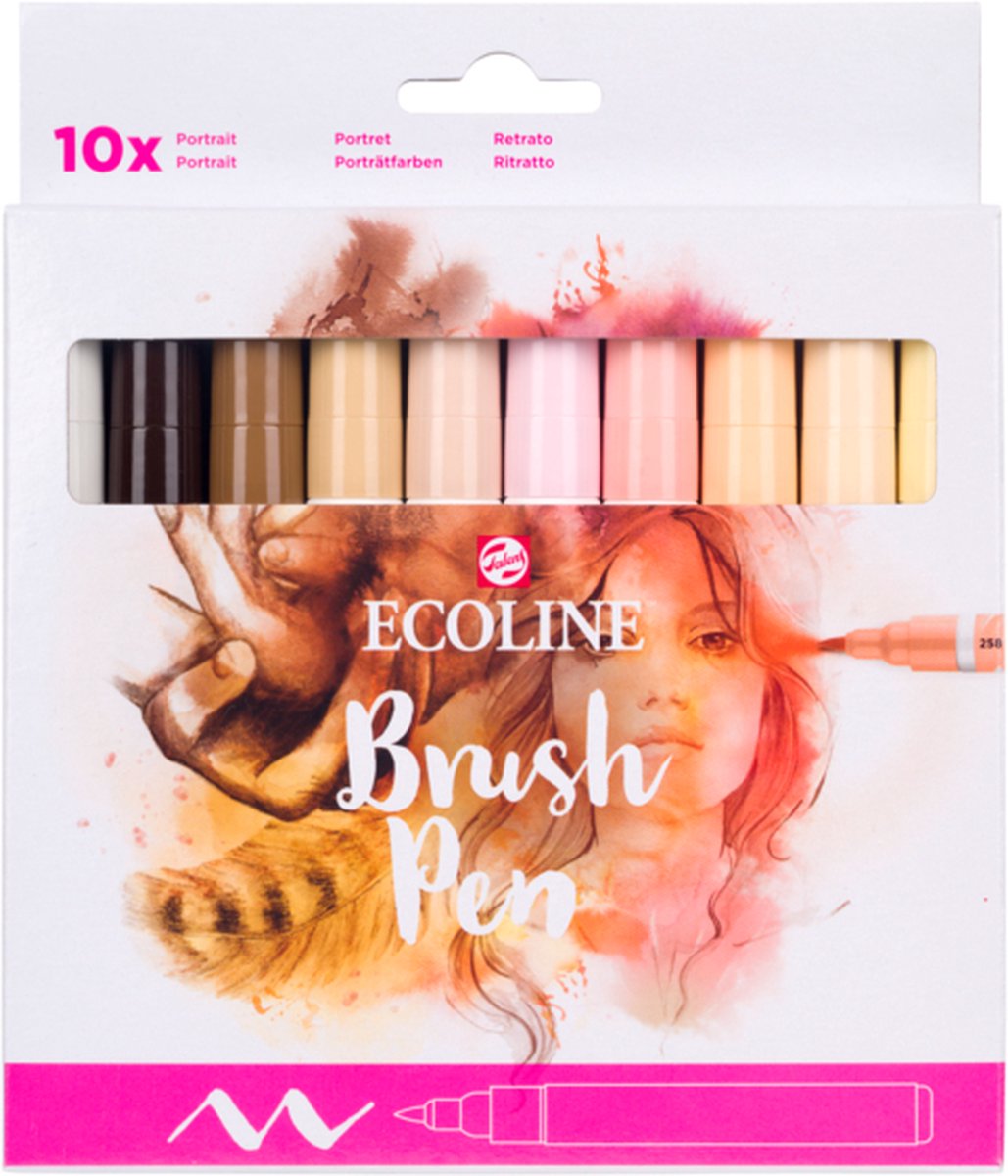 Bruynzeel – ensemble de stylos pinceaux ecoline, portrait, 10 couleurs