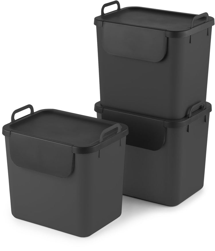 Séparateurs de déchets Rotho Jive - lot de 3 pièces - comprenant 6 autocollants pour différents flux de déchets - 3x gris