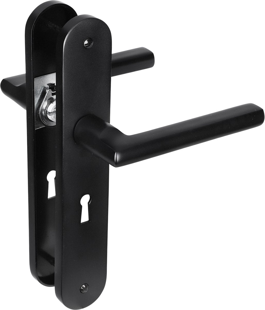 Poignée de porte Impresso - redhill - pour l'intérieur - bouclier de porte ovale avec vis et trou de serrure - aluminium noir - 2 pièces