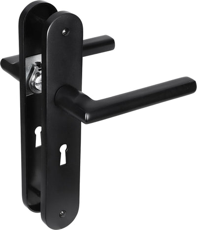 Poignée de porte Impresso - redhill - pour l'intérieur - bouclier de porte ovale avec vis et trou de serrure - aluminium noir - 2 pièces