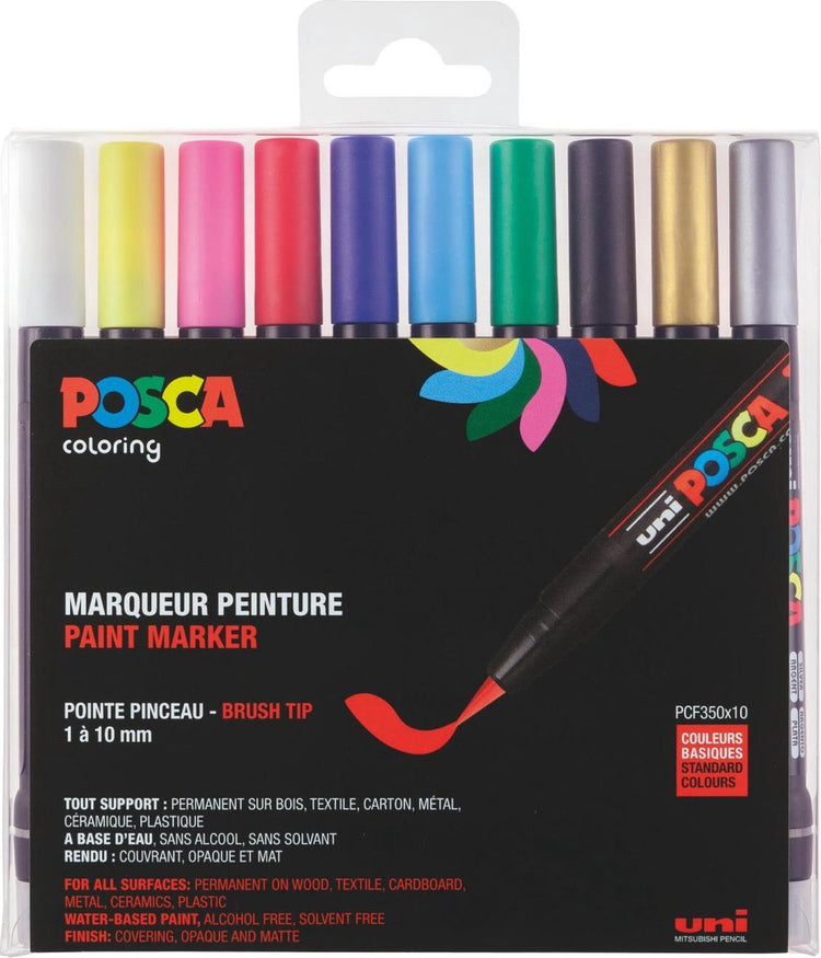 Posca uni pcf350 - marqueur peinture - stylo pinceau - lot de 10 pièces.