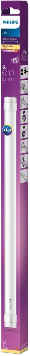 Tube fluorescent LED Philips T8 - 6 W - G13 - lumière blanc chaud - 438 mm
