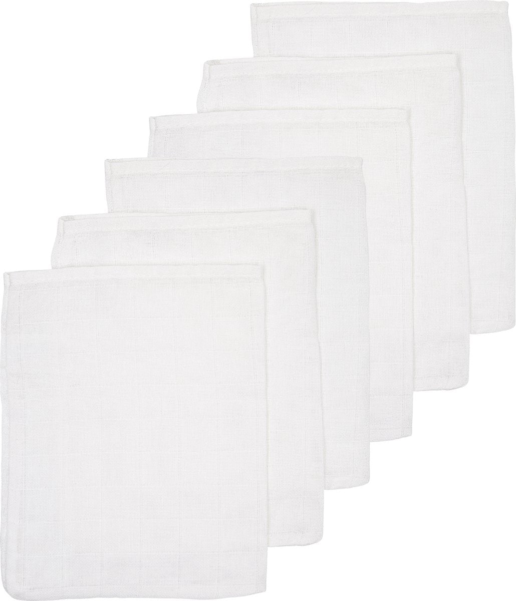 Débarbouillettes Meyco baby uni - paquet de 6 - hydrophiles - blanc - 20x17cm