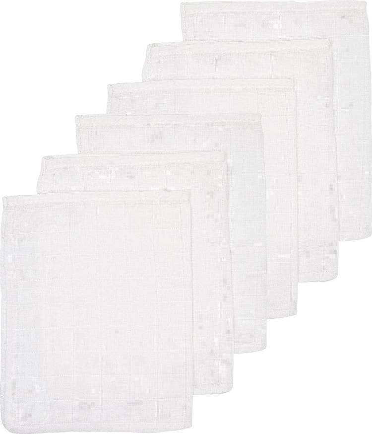 Débarbouillettes Meyco baby uni - paquet de 6 - hydrophiles - blanc - 20x17cm