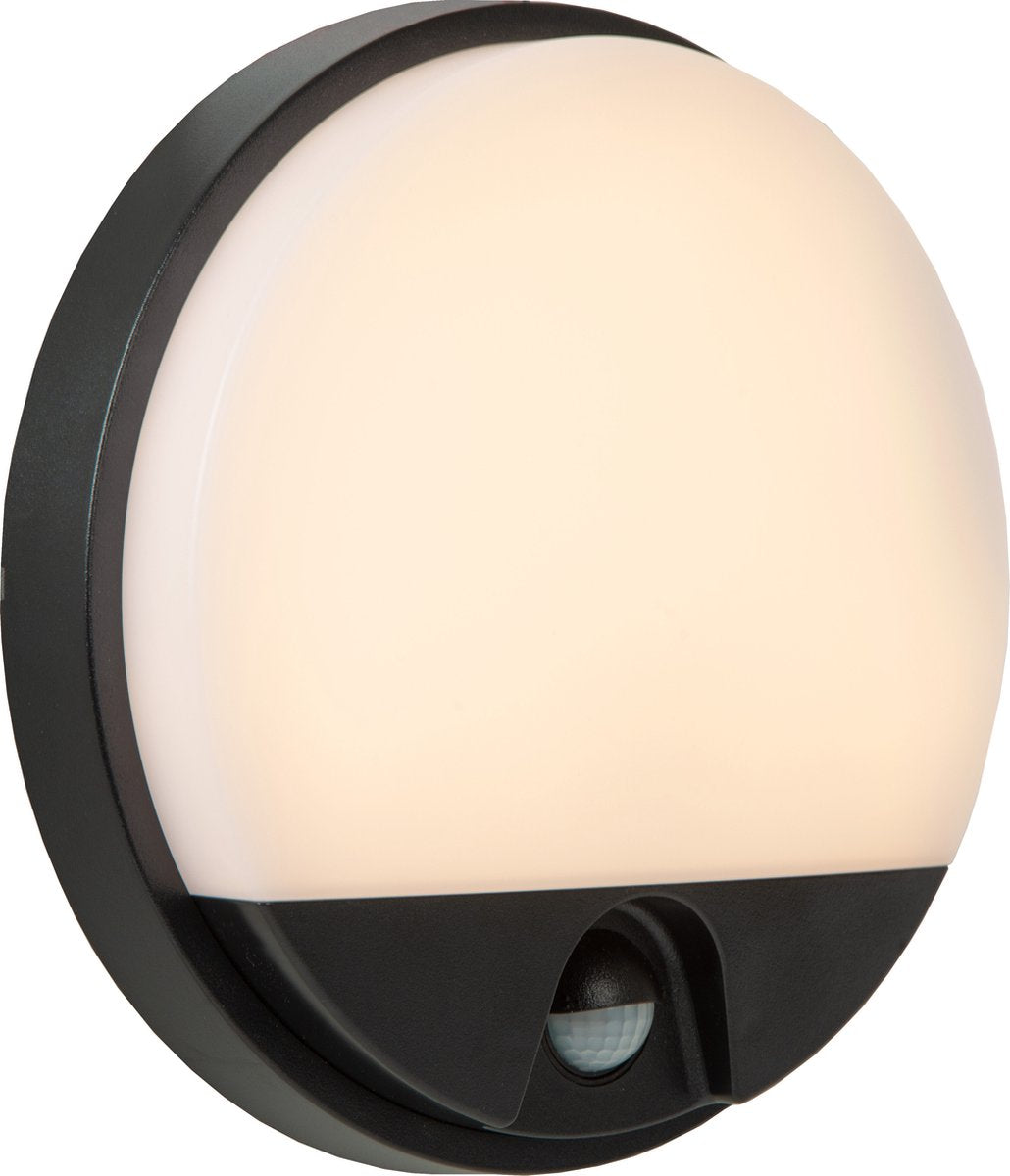 Lucide hups ir - applique intérieur extérieur - ø 21 cm - led - 1x10w 3000k - ip54 - détecteur de mouvement - noir