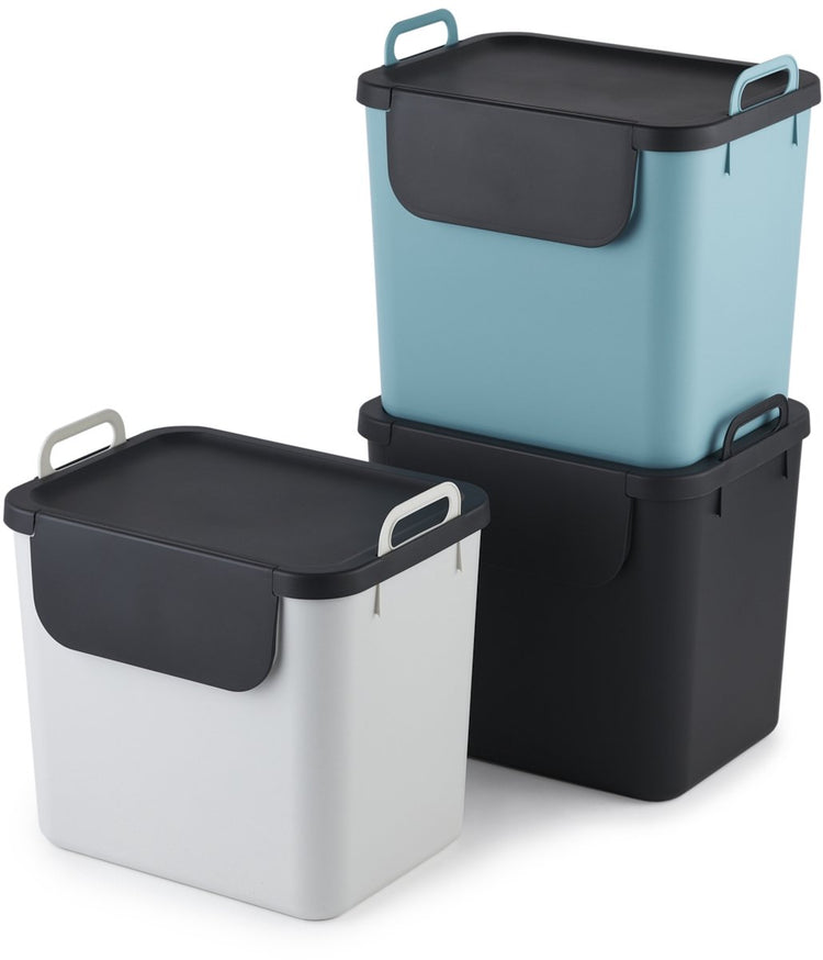 Séparateurs de déchets Rotho Jive - lot de 3 pièces - comprenant 6 autocollants pour différents flux de déchets - blanc, gris, turquoise