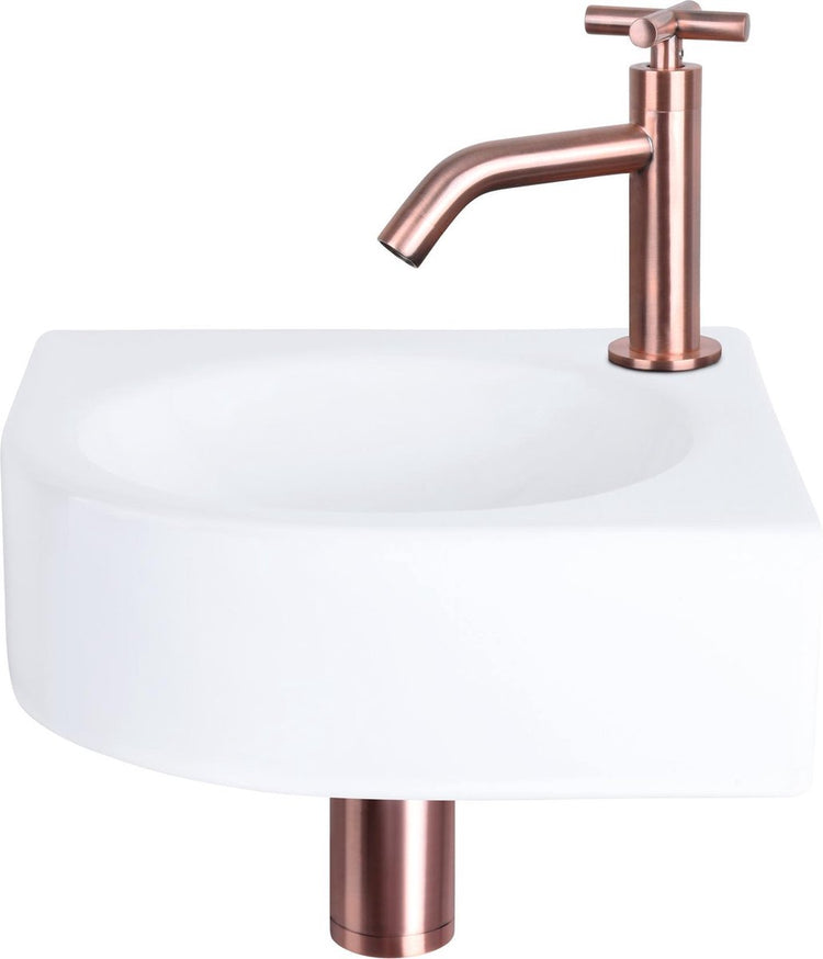 Differnz Ensemble fontaine Cleo - céramique - robinet croix cuivre rouge - 30 x 30 x 10 cm