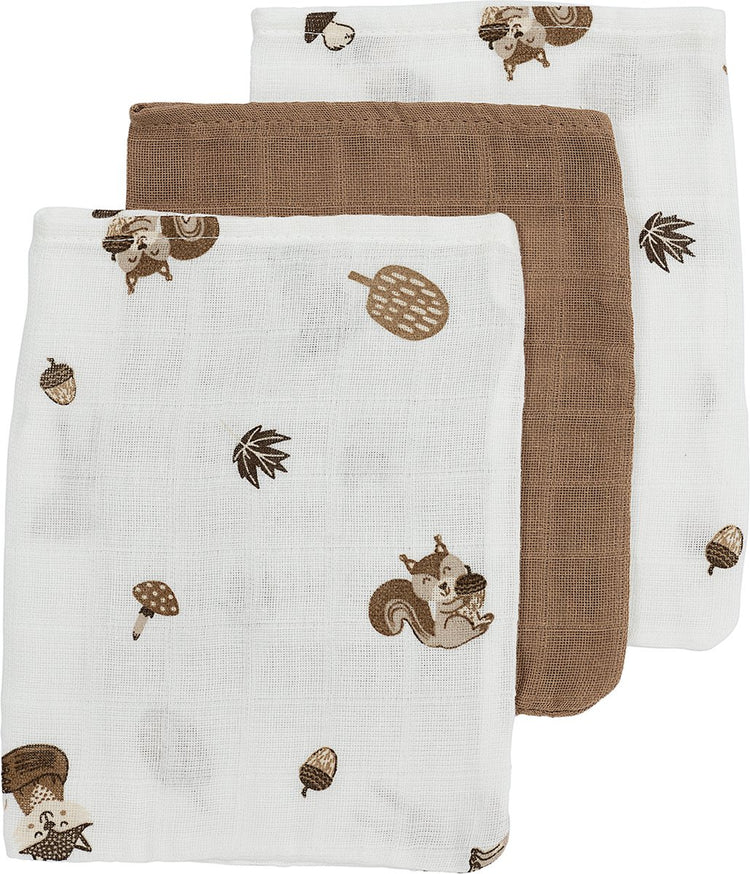 Débarbouillettes Meyco bébé animaux de la forêt - paquet de 3 - hydrophile - caramel - 20x17cm