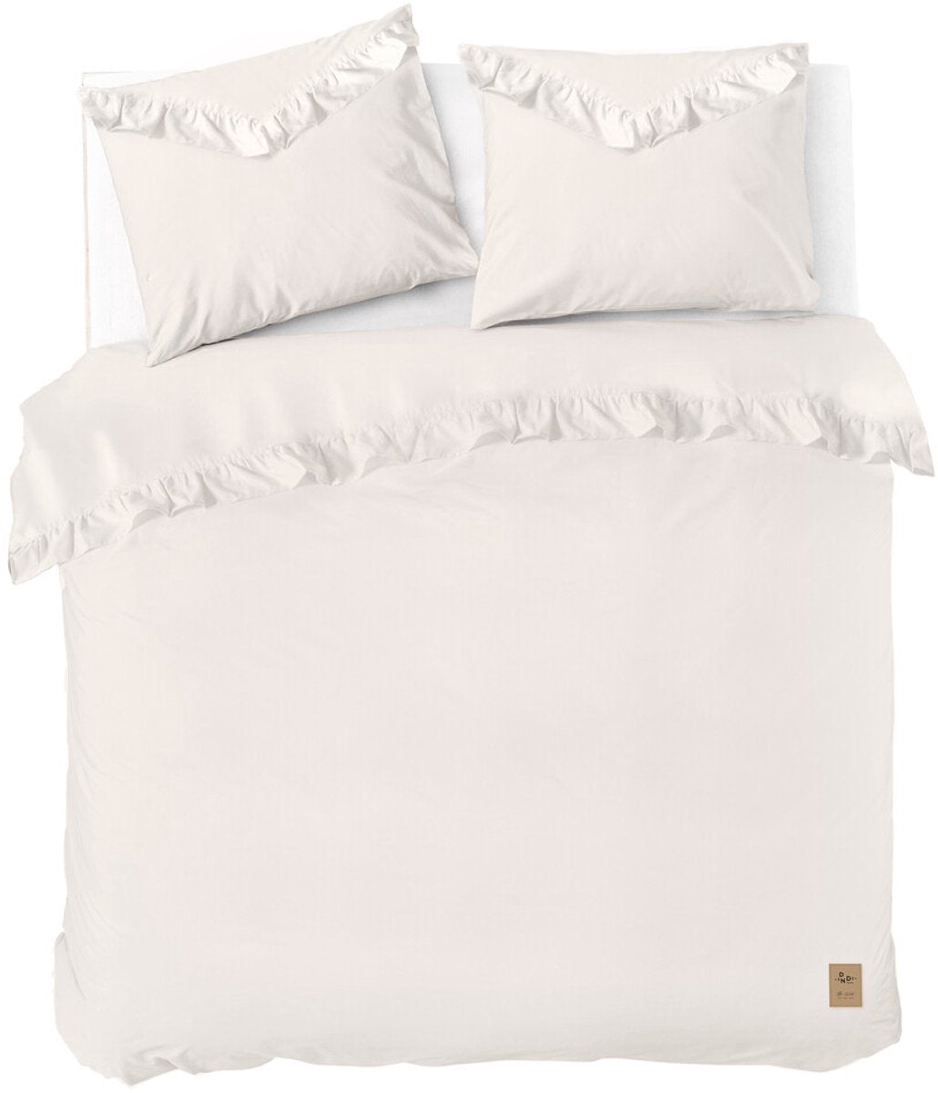 Housse de couette Dindi home volant blanc - 200x220 - 100% coton - blanc cassé