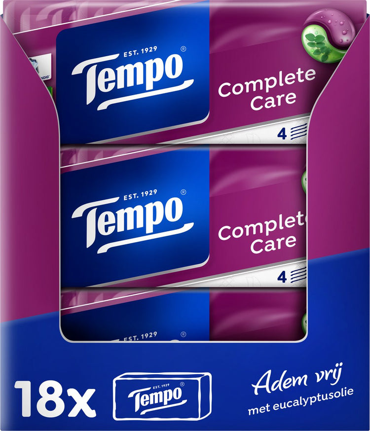 Soin complet Tempo - Mouchoirs 4 couches - 18 x 10 paquets = 180 paquets