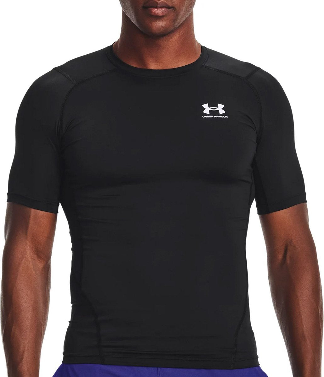 Chemise de sport Under Armour UA HG Armour Comp SS-BLK pour hommes - Noir - Blanc