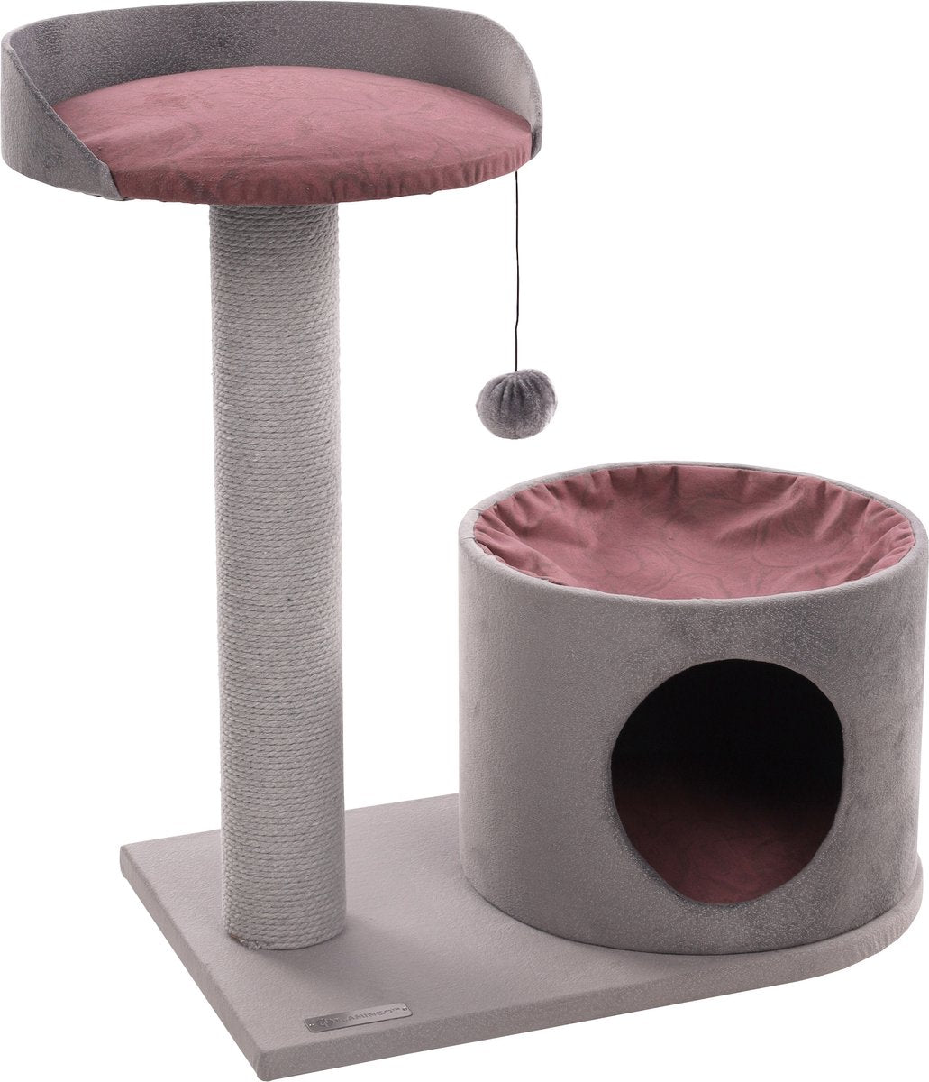 Arbre à chat Flamingo - Kara - Arbre à chat pour chat - Meubles à gratter avec hamac et abri - Arbre à chat en corde de coton - 65x35,5x65 cm - Gris