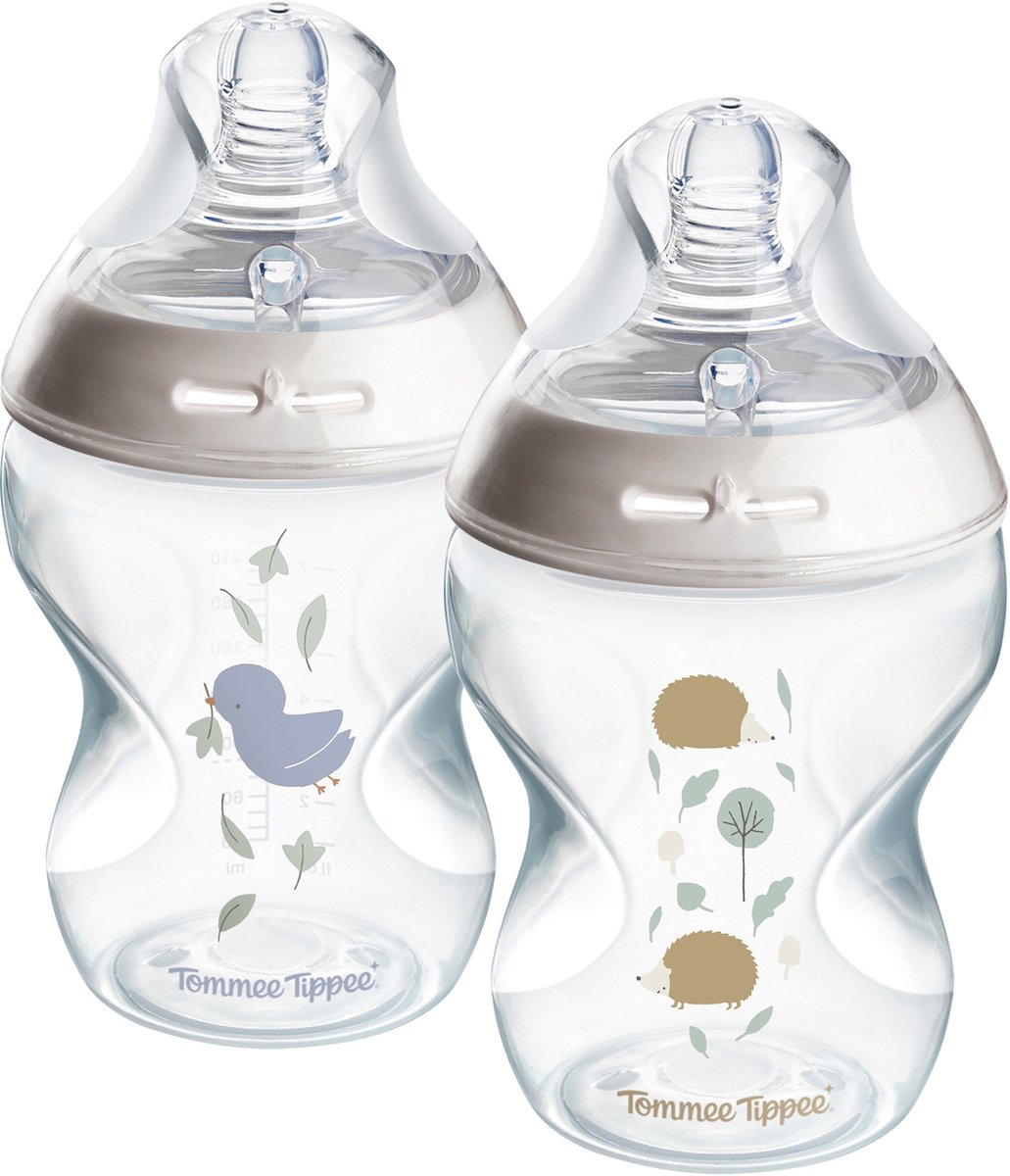 Biberons Tommee tippee natural start - lot de 2 biberons 260 ml - faible vitesse d'alimentation - 0m+ - décorés