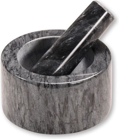 Mortier et pilon en porcelaine Kesper ø 13 cm - marbre gris - concassage et broyage d'herbes - dimensions du mortier et du pilon. 13x13x8 cm. - gris