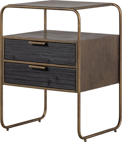 Table de chevet polie Woood - bois métal - laiton antique - 62x45x38